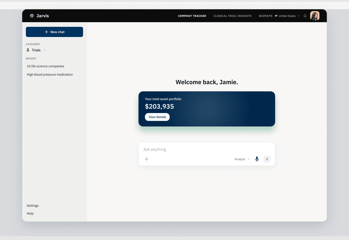 Jarvis desktop mockup captured in Figma from the live app